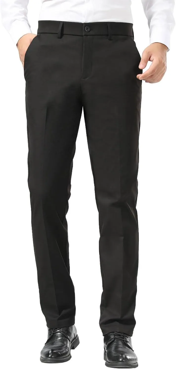 Plaid&Plain Men's Dress Pants Slim Fit Stretch Khaki Pants Wrinkle Free