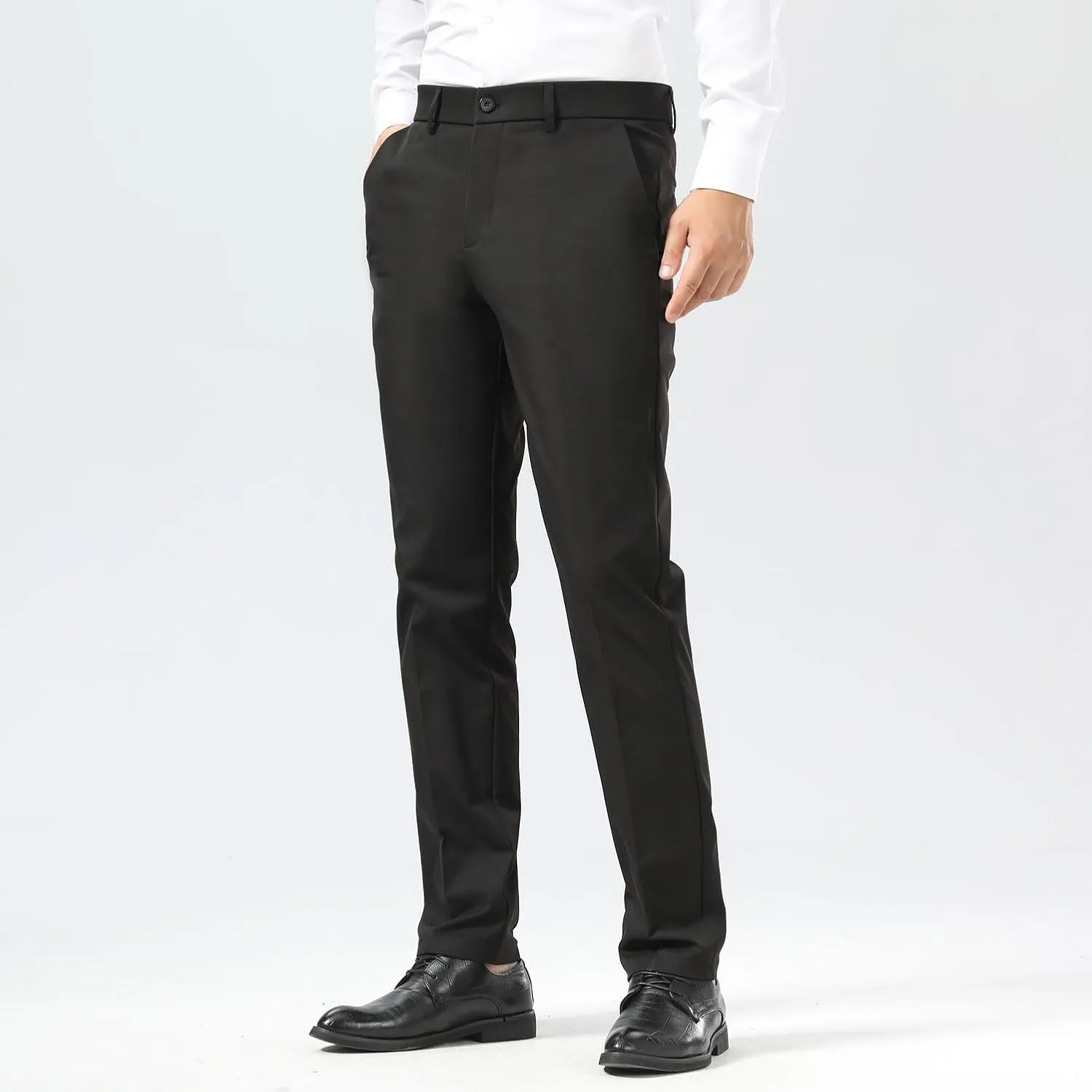 Plaid&Plain Men's Dress Pants Slim Fit Stretch Khaki Pants Wrinkle Free