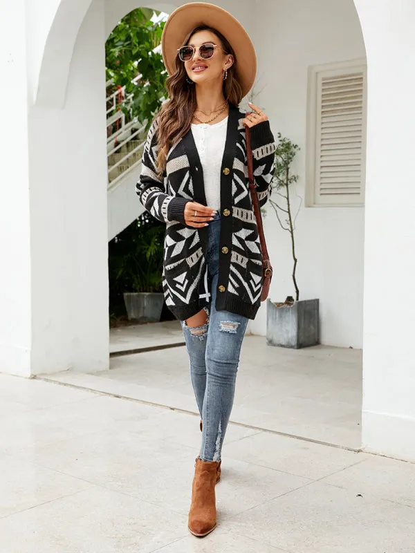 Scarlett Women's Diamond Loose Jacquard Knitted Cardigan