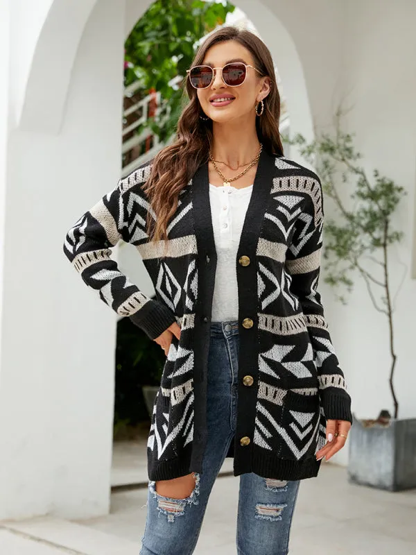 Scarlett Women's Diamond Loose Jacquard Knitted Cardigan