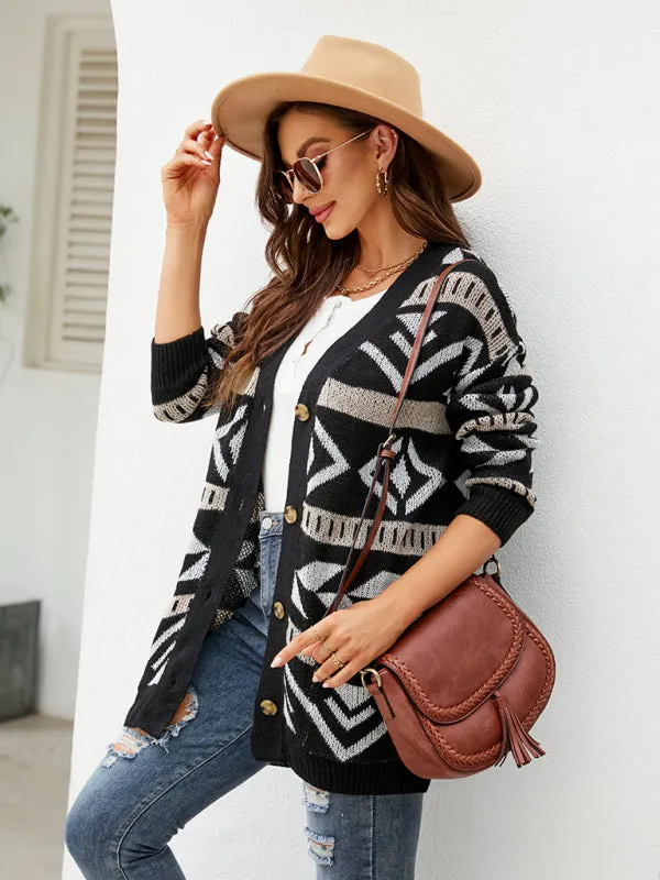 Scarlett Women's Diamond Loose Jacquard Knitted Cardigan