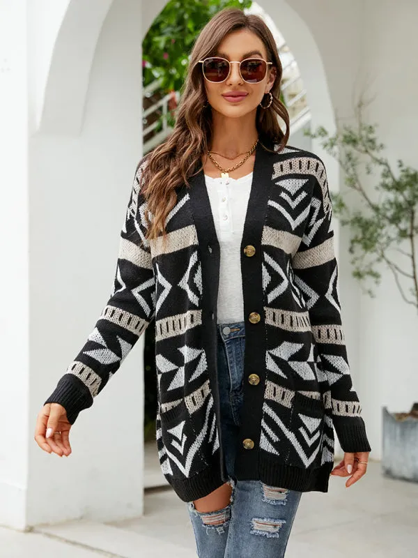 Scarlett Women's Diamond Loose Jacquard Knitted Cardigan