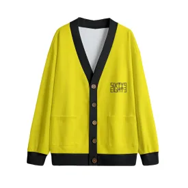 Sixty Eight 93 Logo Black Lemonade Black Unisex V-Neck Knitted Fleece Cardigan