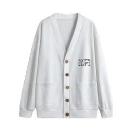Sixty Eight 93 Logo Black White Unisex V-Neck Knitted Fleece Cardigan