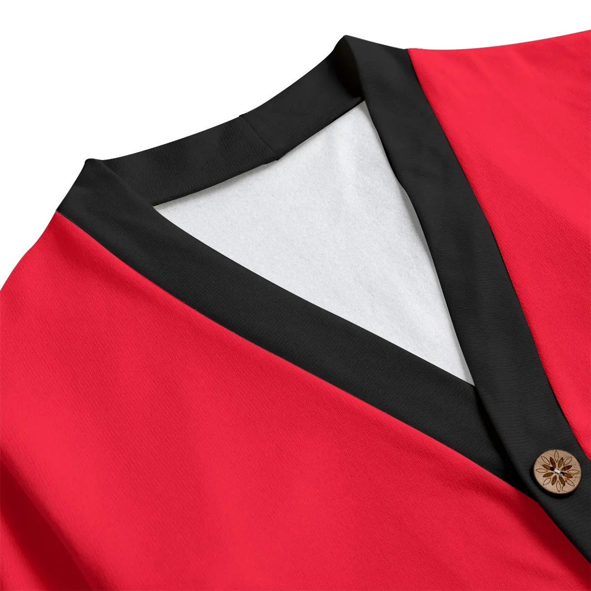 Sixty Eight 93 Logo White Red & Black Unisex V-Neck Knitted Fleece Cardigan