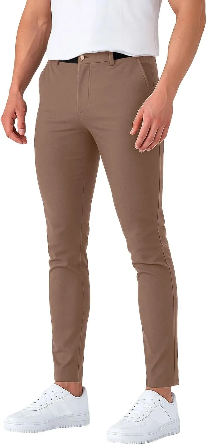 Slim Fit Dress Pants for Men Stretch Tapered Chino Pants with Pockets Skinny Business Casual Wrinkle Free Slacks