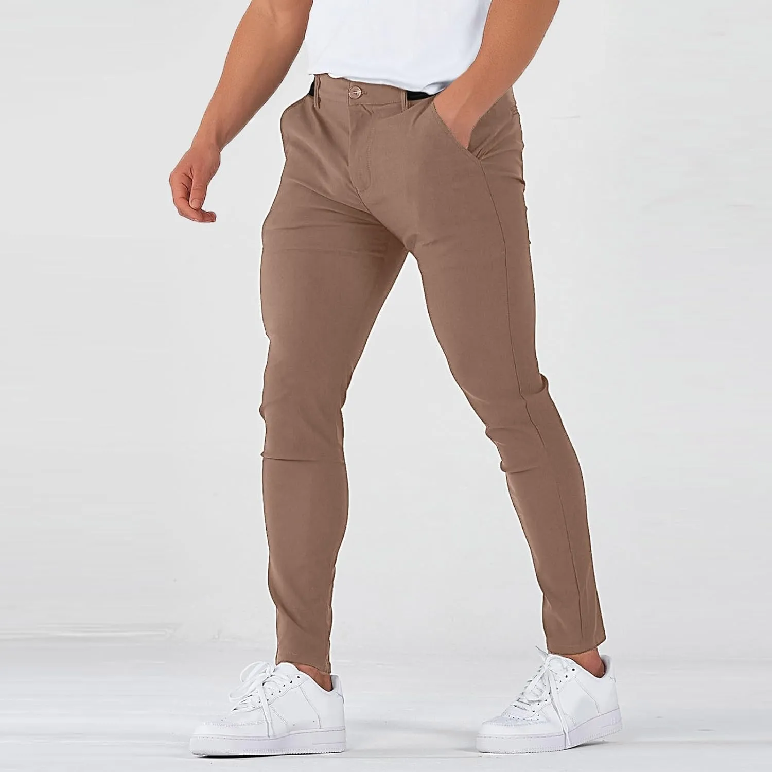 Slim Fit Dress Pants for Men Stretch Tapered Chino Pants with Pockets Skinny Business Casual Wrinkle Free Slacks