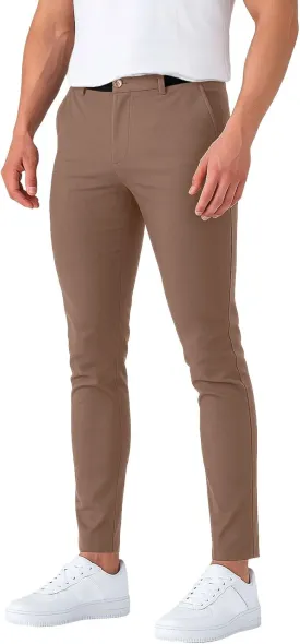 Slim Fit Dress Pants for Men Stretch Tapered Chino Pants with Pockets Skinny Business Casual Wrinkle Free Slacks