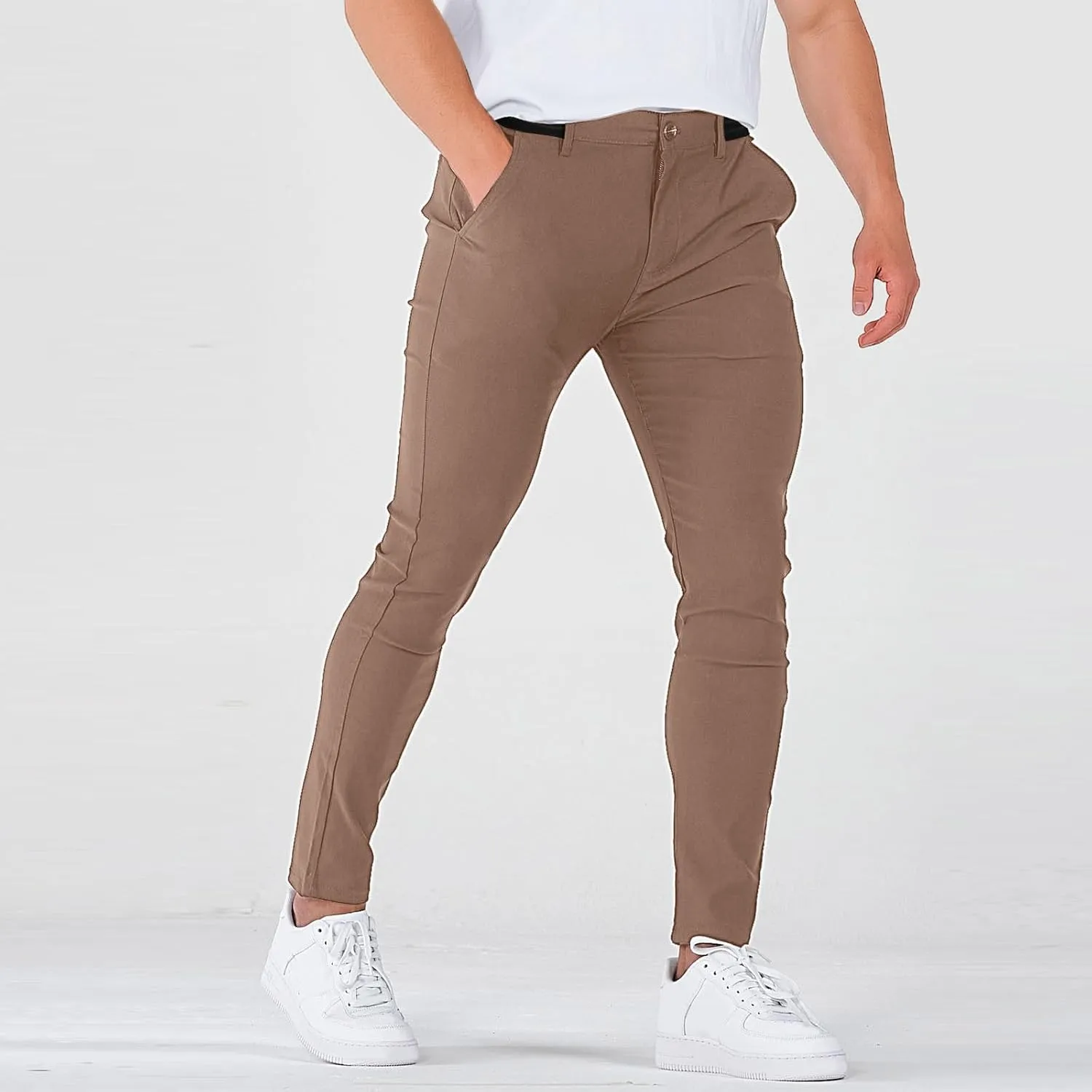 Slim Fit Dress Pants for Men Stretch Tapered Chino Pants with Pockets Skinny Business Casual Wrinkle Free Slacks