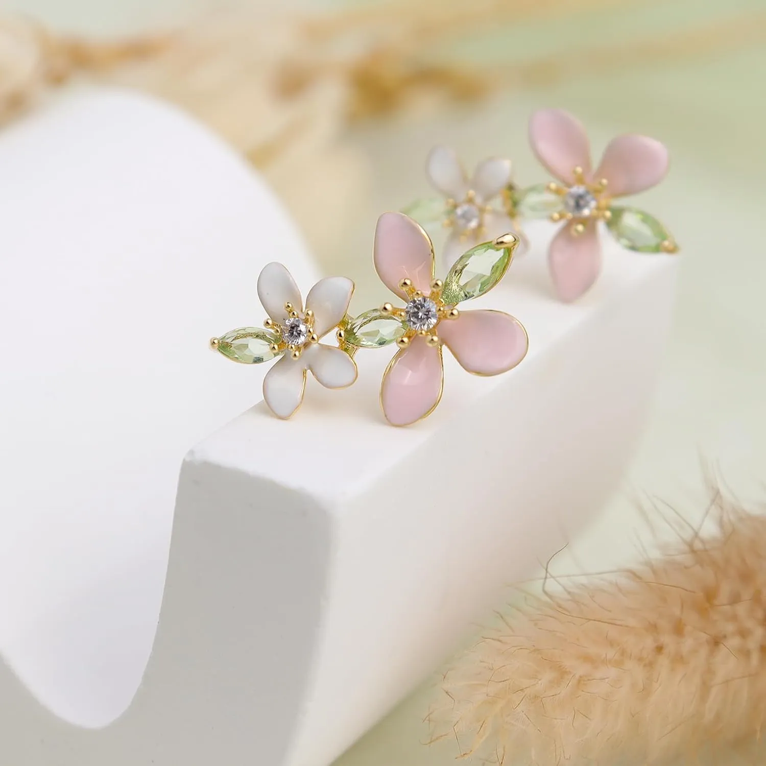Sonateomber Flower Stud Earrings for Women, Cute Floral Rhinestone Enamel Earing Prom Hypoallergenic Fashion Jewelry Gift
