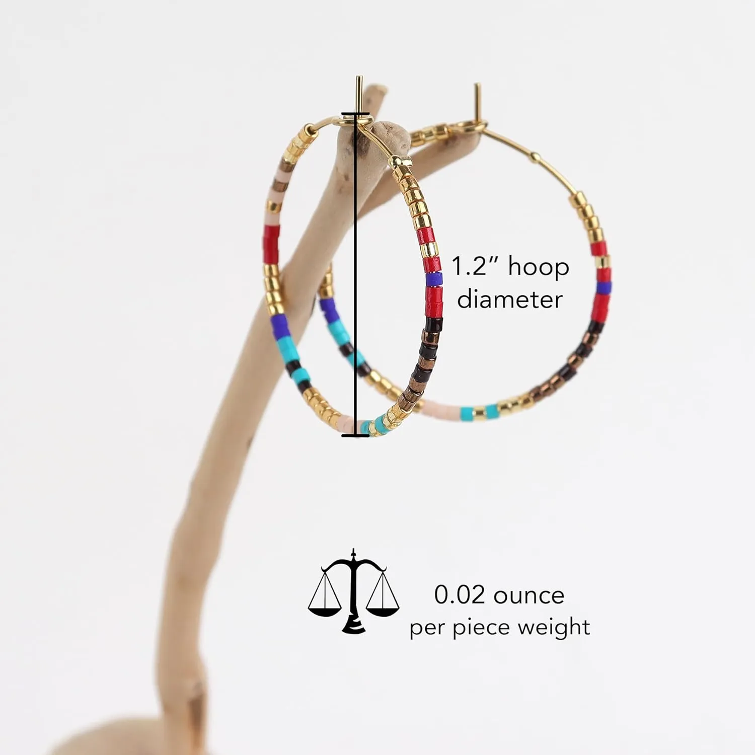 Sonatomber Handmade Boho Colorful Beaded Large Gold Hoop Earrings for Women, Bohemian Seed Beads Circle Hoops Cartilage Hypoallergenic Holiday Prom Jewelry Gift