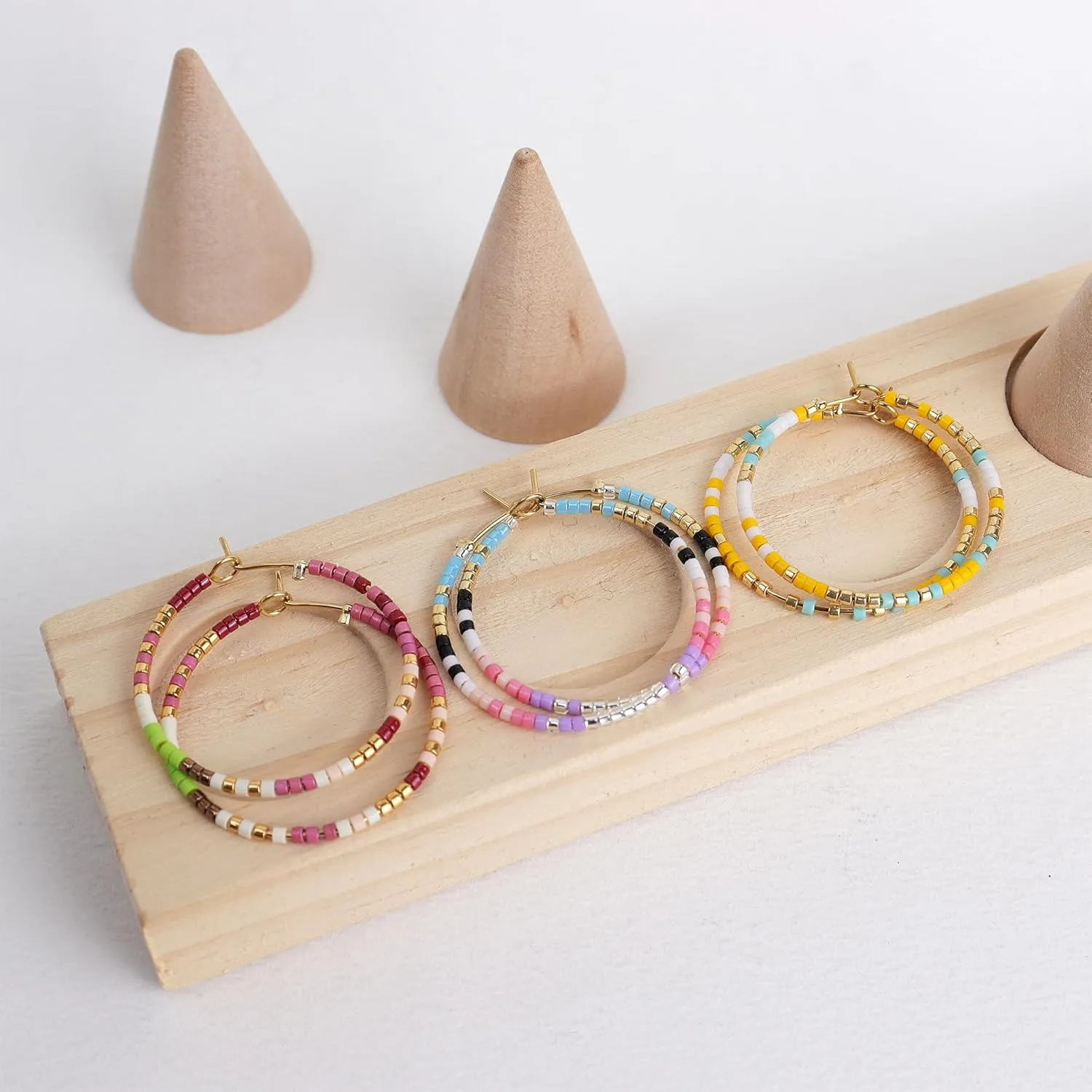 Sonatomber Handmade Boho Colorful Beaded Large Gold Hoop Earrings for Women, Bohemian Seed Beads Circle Hoops Cartilage Hypoallergenic Holiday Prom Jewelry Gift