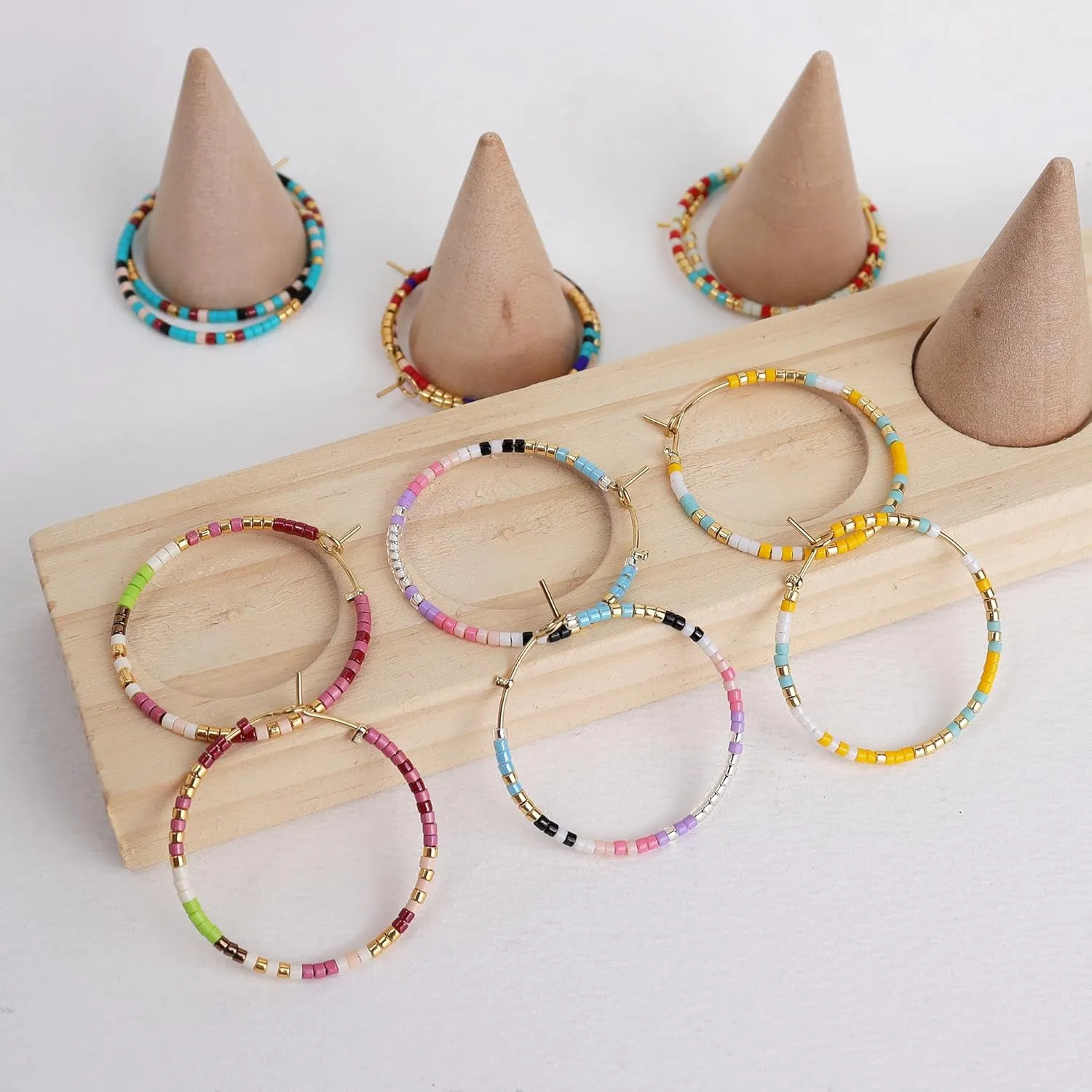 Sonatomber Handmade Boho Colorful Beaded Large Gold Hoop Earrings for Women, Bohemian Seed Beads Circle Hoops Cartilage Hypoallergenic Holiday Prom Jewelry Gift