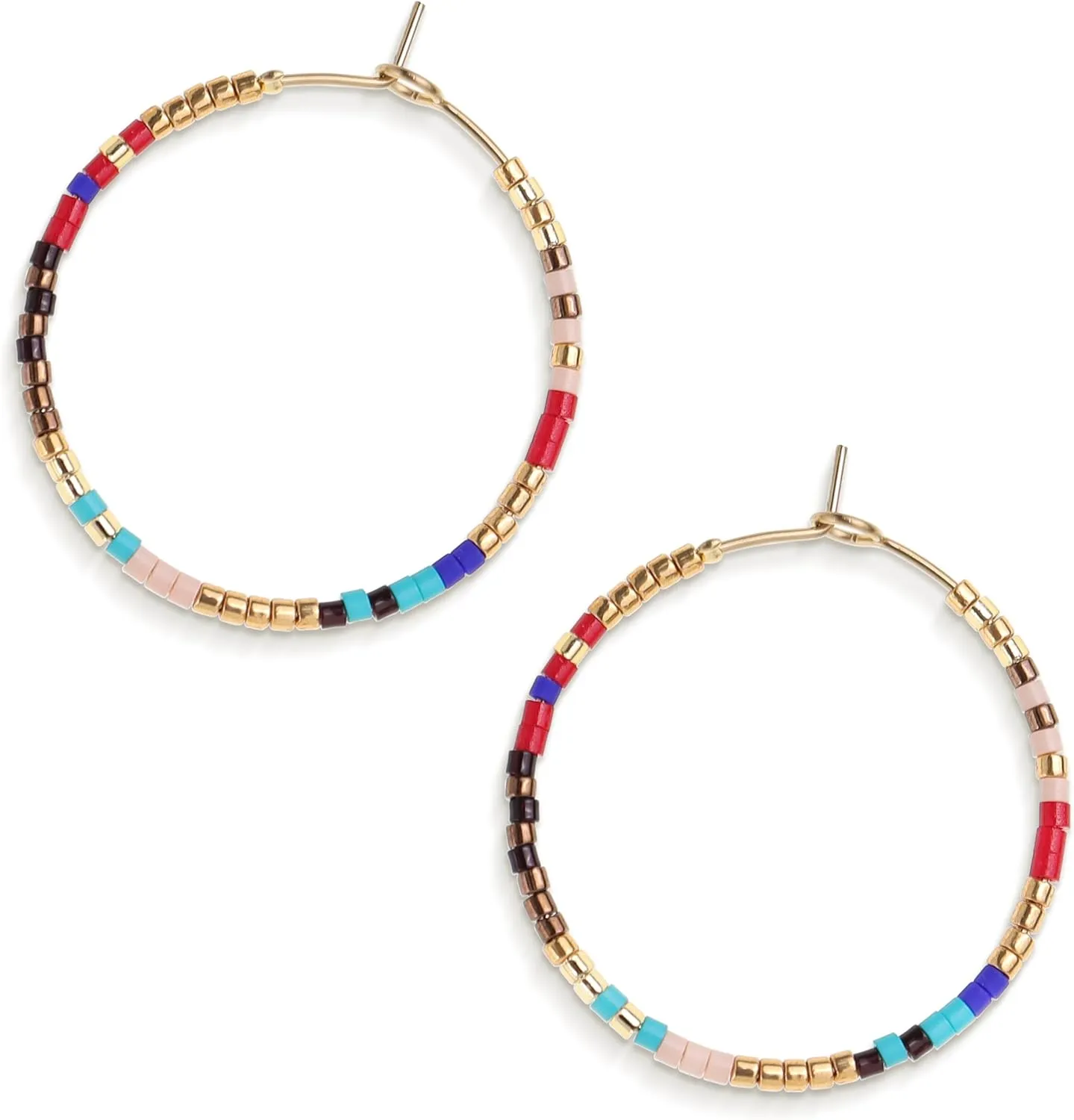 Sonatomber Handmade Boho Colorful Beaded Large Gold Hoop Earrings for Women, Bohemian Seed Beads Circle Hoops Cartilage Hypoallergenic Holiday Prom Jewelry Gift