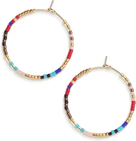 Sonatomber Handmade Boho Colorful Beaded Large Gold Hoop Earrings for Women, Bohemian Seed Beads Circle Hoops Cartilage Hypoallergenic Holiday Prom Jewelry Gift