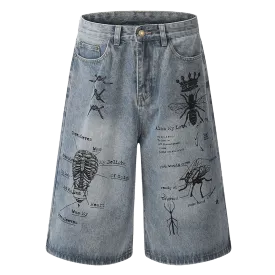 'Taxonomy' Faded Denim Shorts