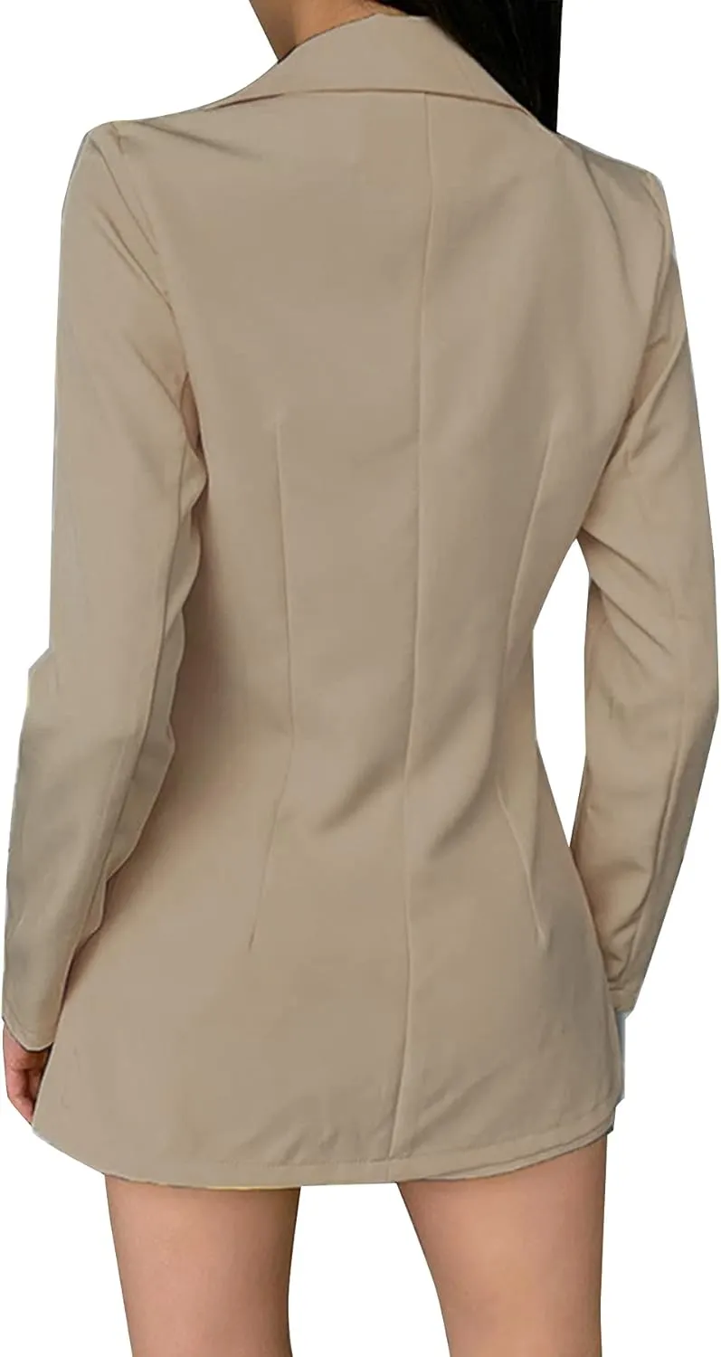 Tcremisa Blazer Shorts Set for Women 2 Piece Long Sleeve Open Front Blazers Short Suits Business Outfits with Belt