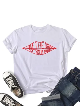 Theresa Women's SAVE THEDRAMA Lip Graphic Print Short-Sleeved T-Shirt