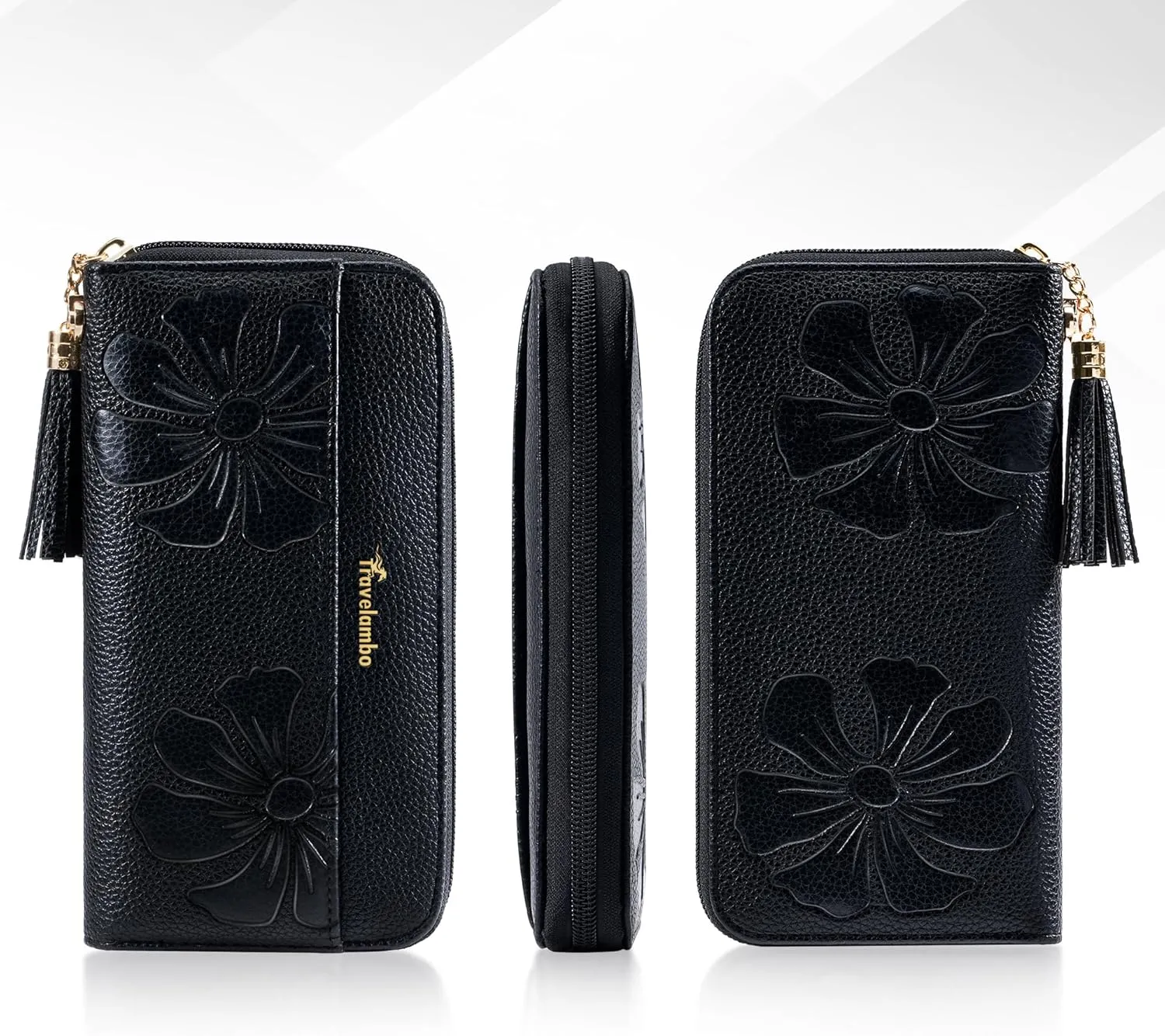 Travelambo Womens Wallet Tassel Bifold Ladies Cluth Wristlet Wrist strap Long Purse