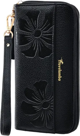 Travelambo Womens Wallet Tassel Bifold Ladies Cluth Wristlet Wrist strap Long Purse