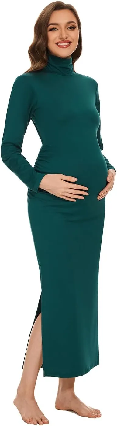 Turtleneck Long Sleeve Maternity Bodycon Dresses for Photography Maternity Baby Shower and Casual