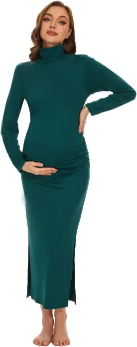 Turtleneck Long Sleeve Maternity Bodycon Dresses for Photography Maternity Baby Shower and Casual