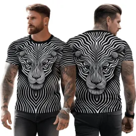 UD FABRIC Vintage Animal T Shirt for Men/Summer Short Sleeve Holiday T-Shirts Loose Clothing O-Neck Pullover/Lion Printed Attractive T Shirt (in, Alpha, 2XL, Regular, White)