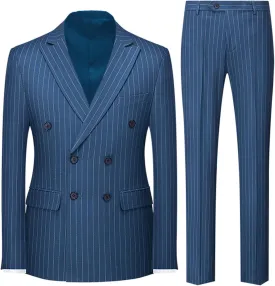 UNINUKOO Men's Suits 2 Piece Pinstripe Double Breasted Tuxedo Suit for Men Slim Fit Formal Dress Blazer Jacket Pants
