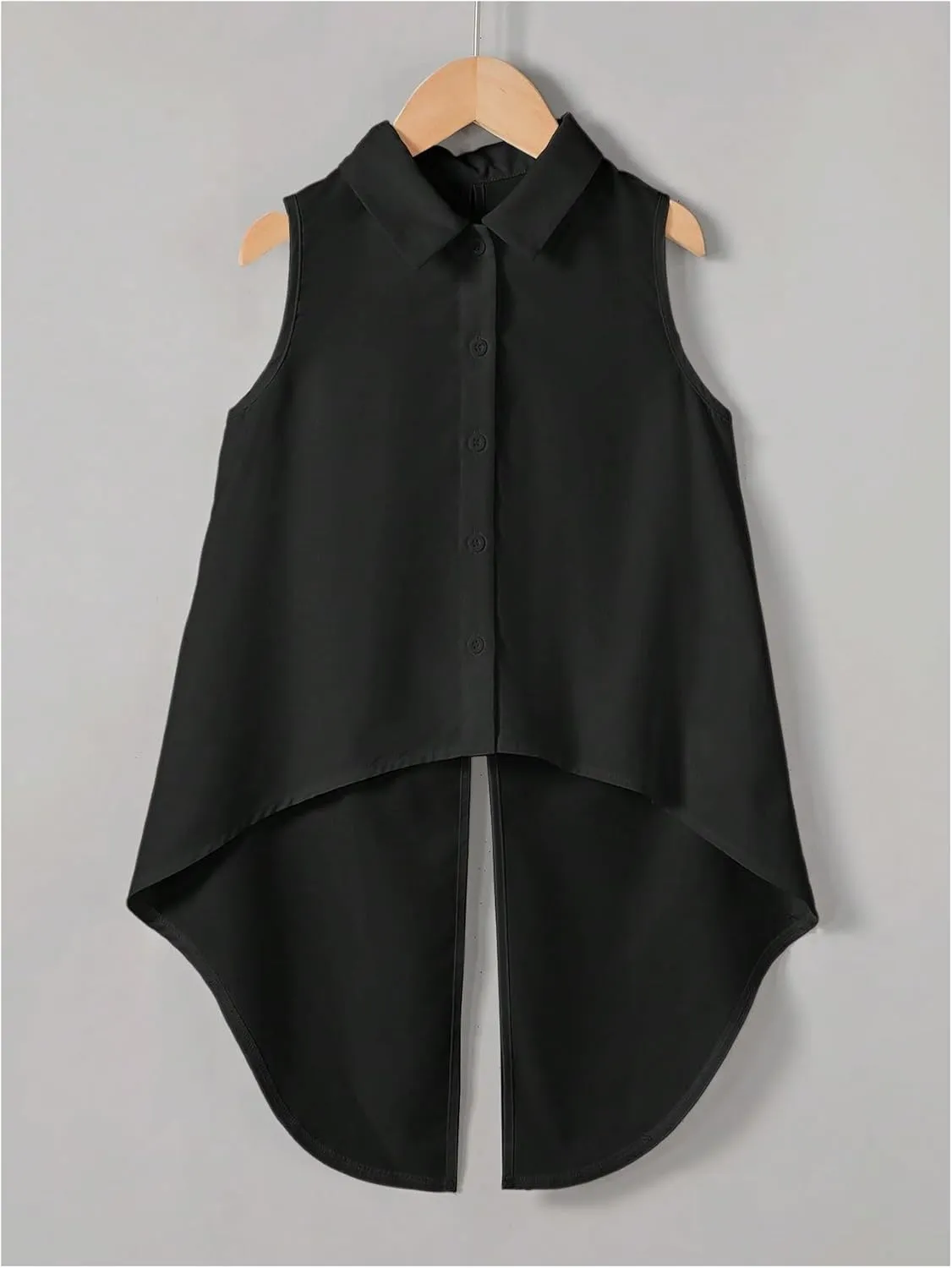 Verdusa Women's Bow Knot Split Back Button Up Blouse Top Sleeveless High Low Shirt