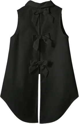 Verdusa Women's Bow Knot Split Back Button Up Blouse Top Sleeveless High Low Shirt
