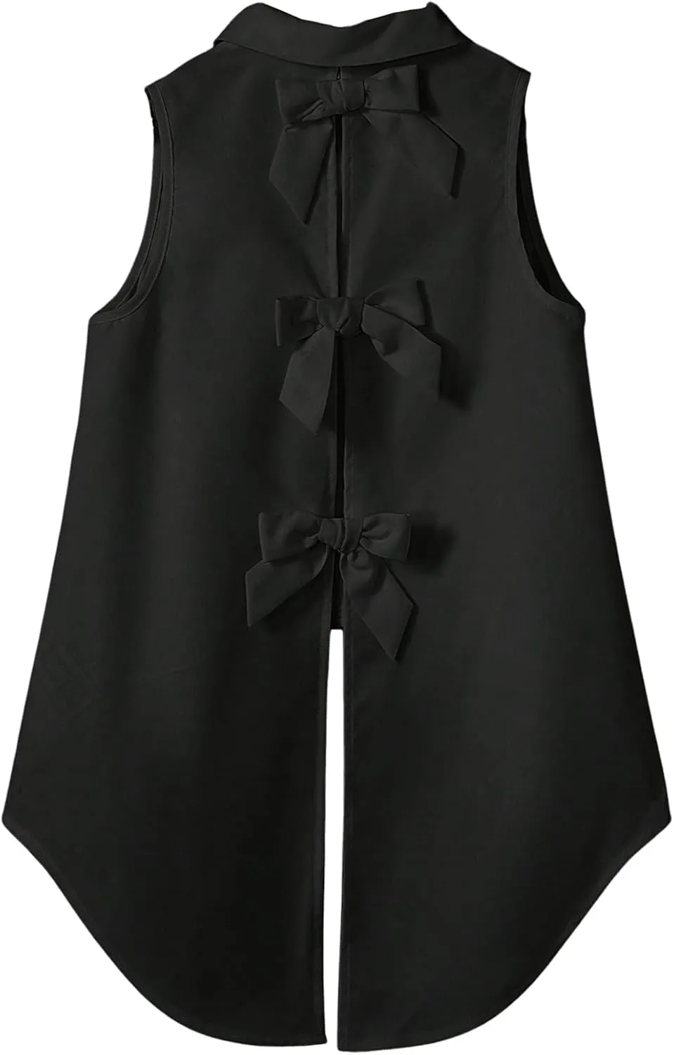 Verdusa Women's Bow Knot Split Back Button Up Blouse Top Sleeveless High Low Shirt