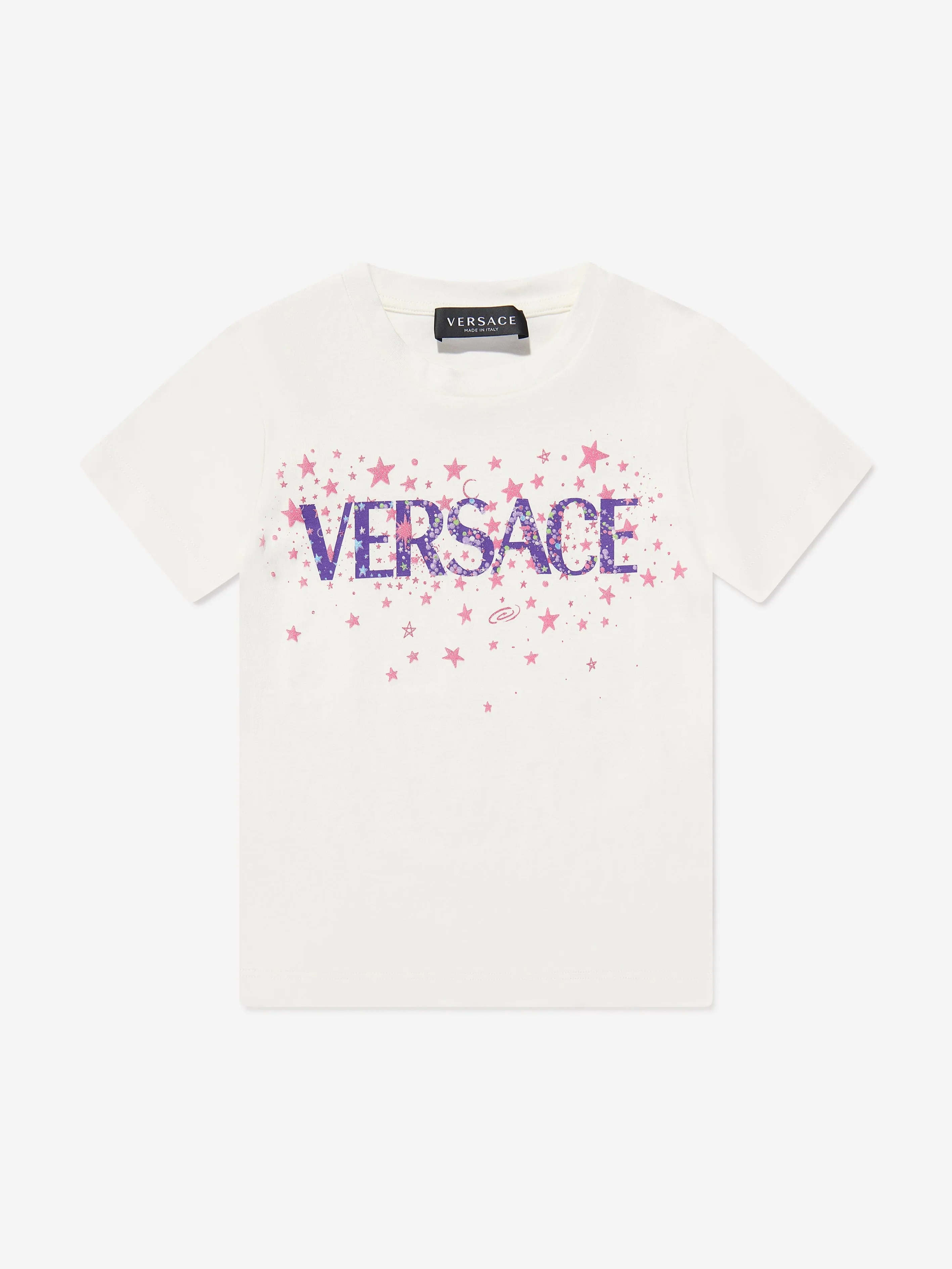 Versace Girls Glitter Medusa Logo T-Shirt in White
