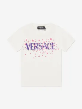 Versace Girls Glitter Medusa Logo T-Shirt in White