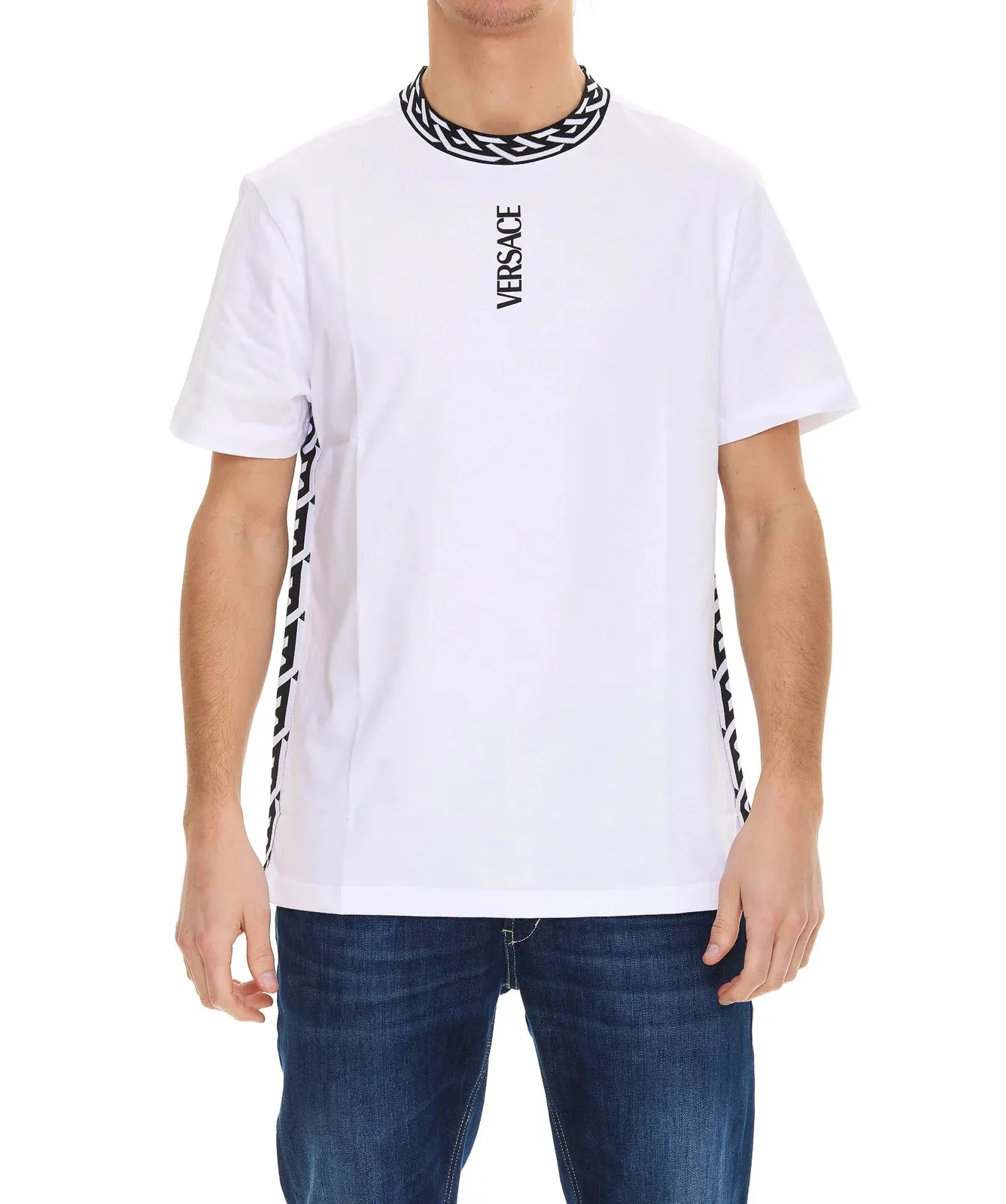 Versace T-Shirt Tessuto Jersey Cotone Con Stampa E Smacchinati