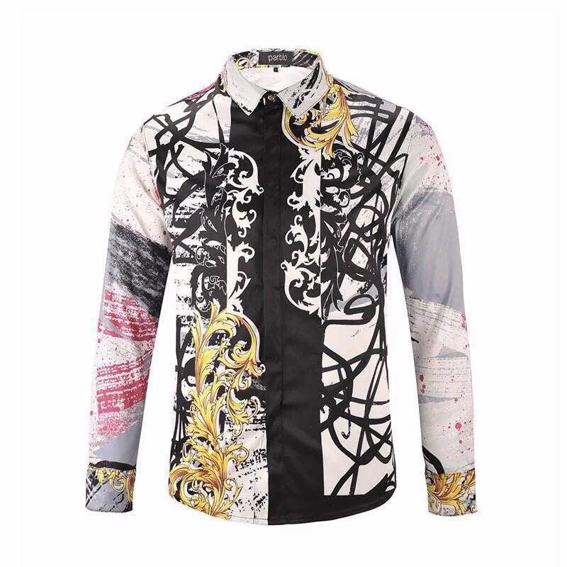 Vintage Versus VE Men's Printed Long Sleeve Shirt - Black/White
