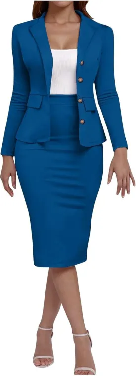 Women Two Piece Suit Skirt Set Business Casual Long Sleeve Blazer and Pencil Skirt Blazer Sets Women 2 Piece Outfits
