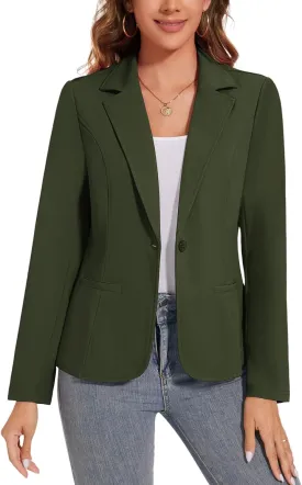 Women's Button Front Blazer Jackets Long Sleeve Lapel Business Casual Office Work Lightweight Blazers with Pocket