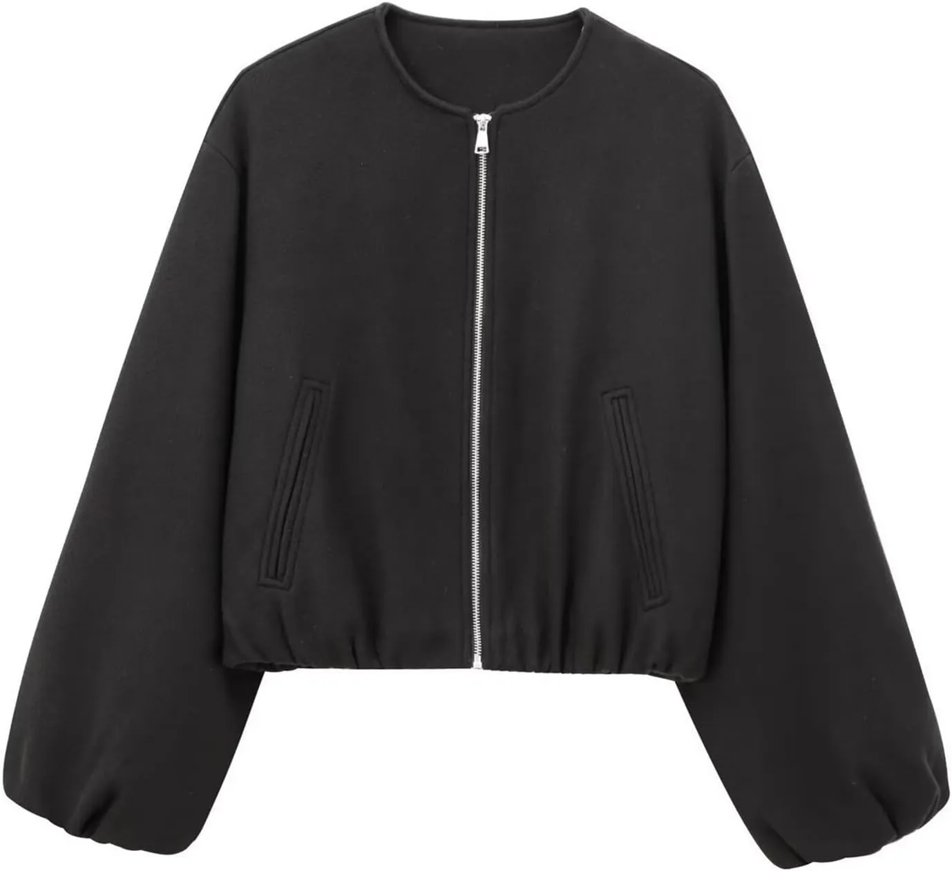 Womens Cropped Bomber Jacket Casual Zip Up Varsity Jackets Trendy Outwear Coats with Welt Pockets