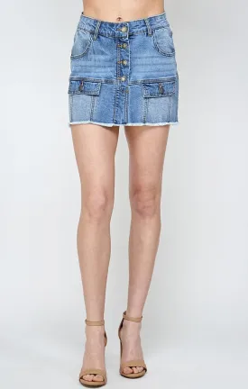 Womens Denim Mini Skirt With Faux Pocekts