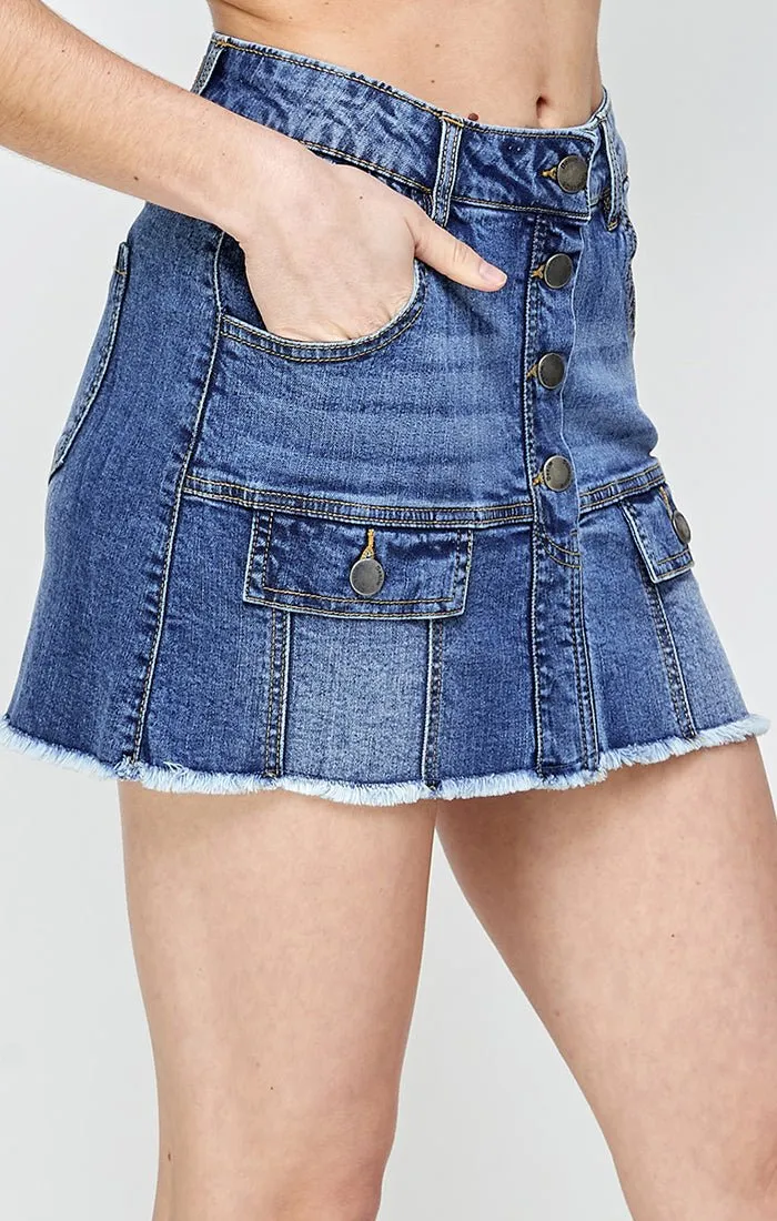 Womens Denim Mini Skirt With Faux Pocekts