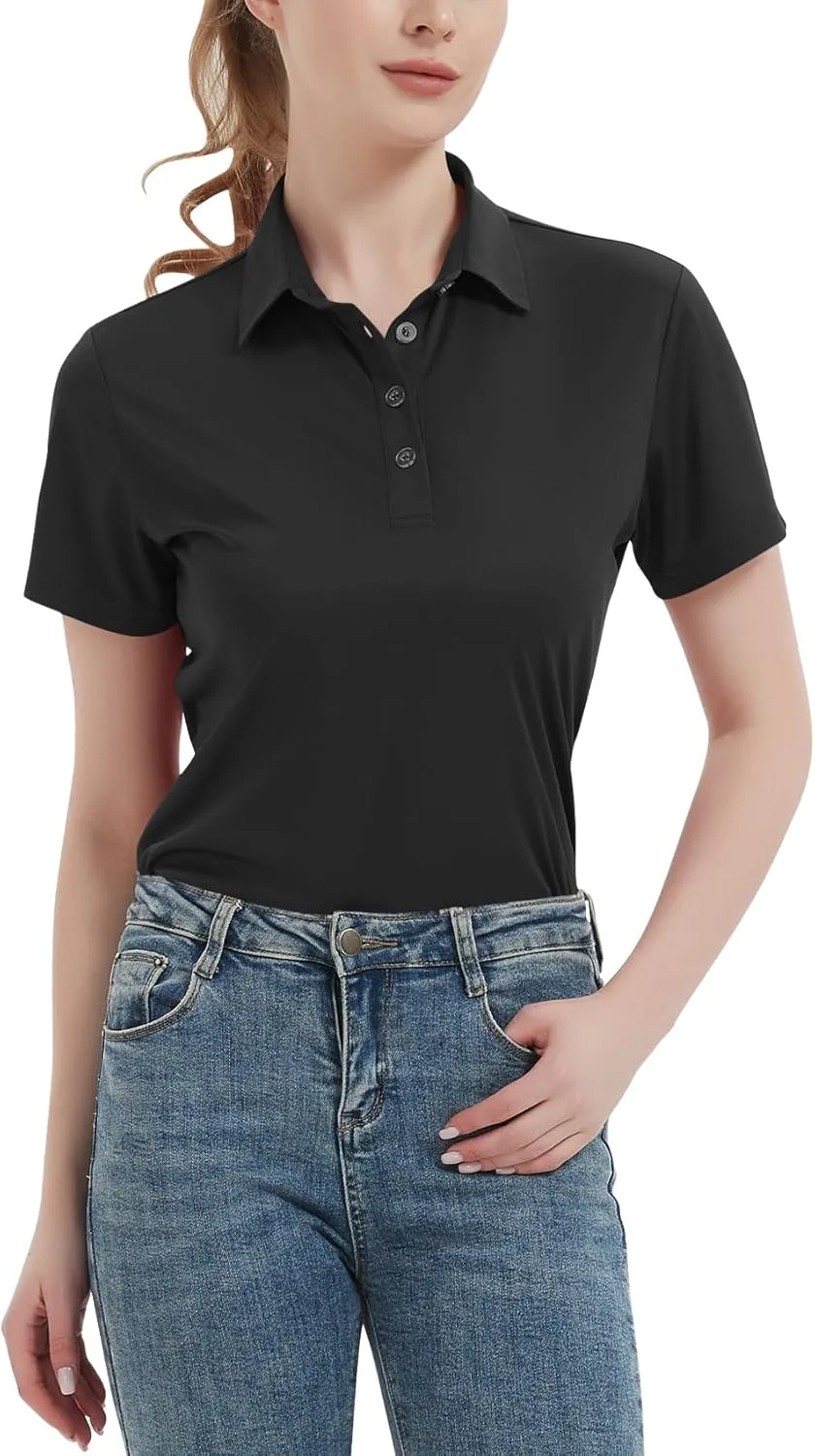 Women's Polo Shirts UPF 50  Casual Sun Protection Work Quick Dry 4 Buttons Short Sleeve Collared Golf Shirt XS-3XL