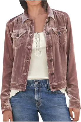 Womens Velvet Blazer Cozy Lightweight Outerwear Retro Buttons Long Sleeve Pokets Jacket Cardigan Coat Office Blazers