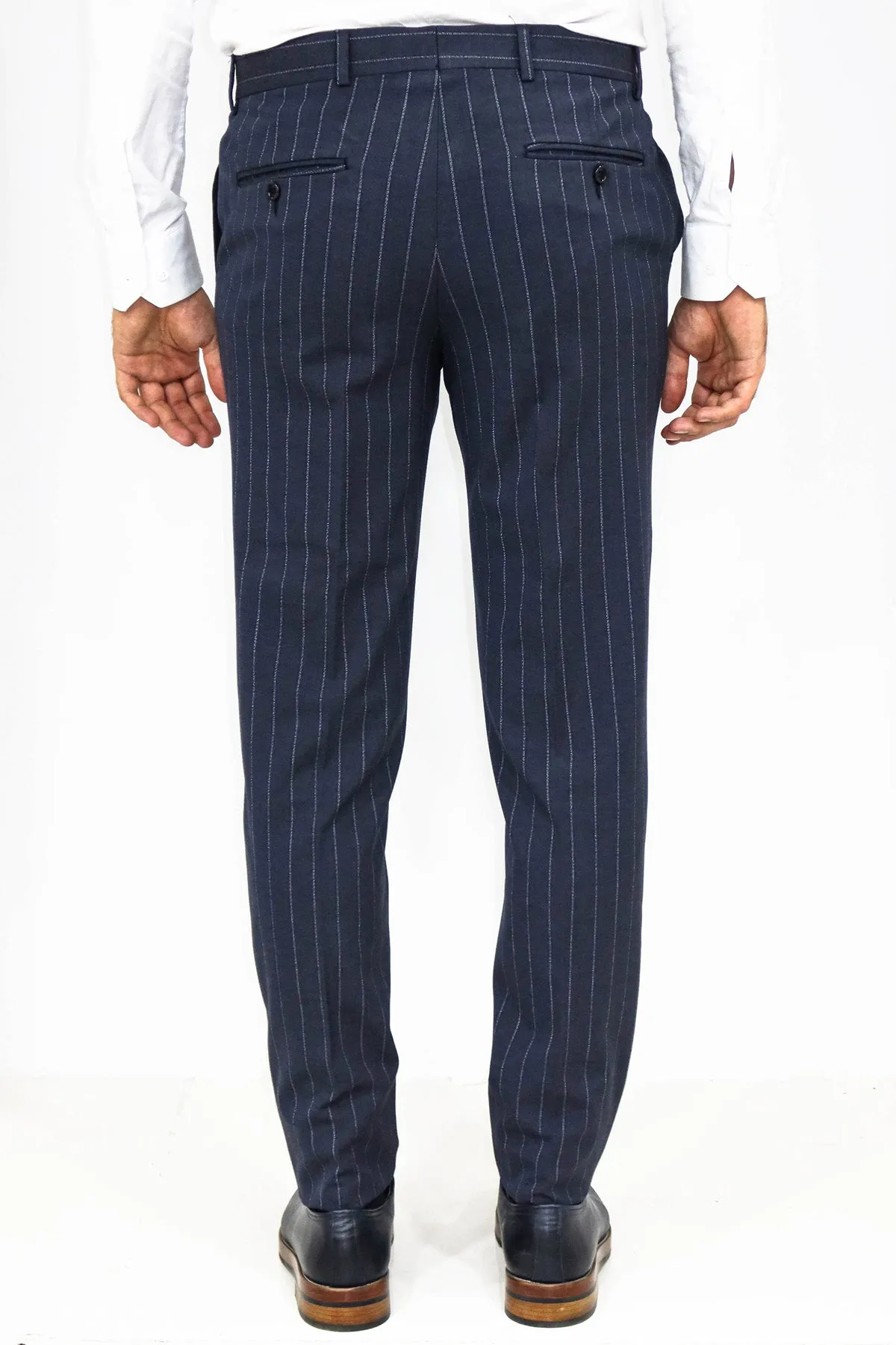 WSS Striped Slim Fit Navy Blue Men Pants  - Singen