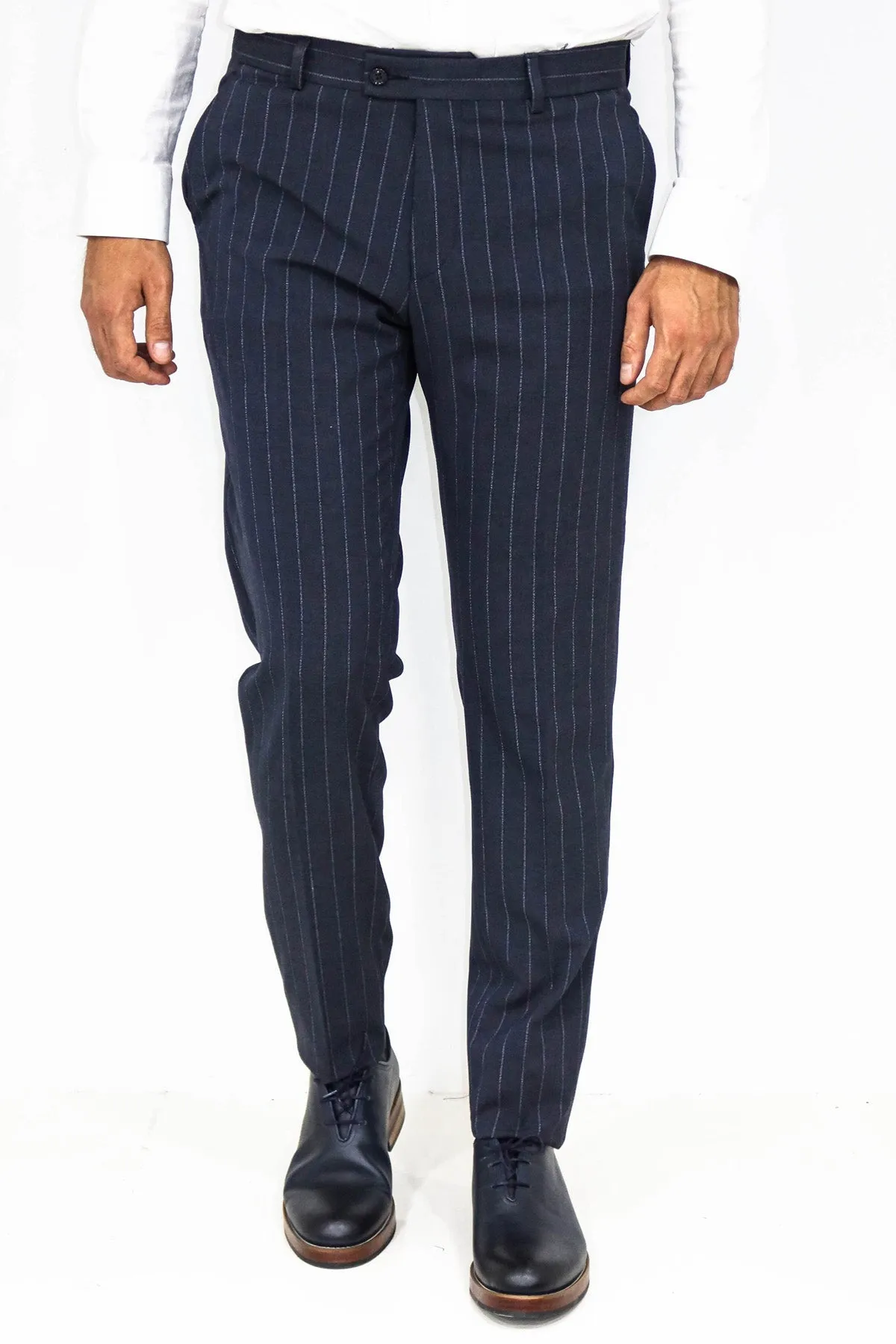 WSS Striped Slim Fit Navy Blue Men Pants  - Singen