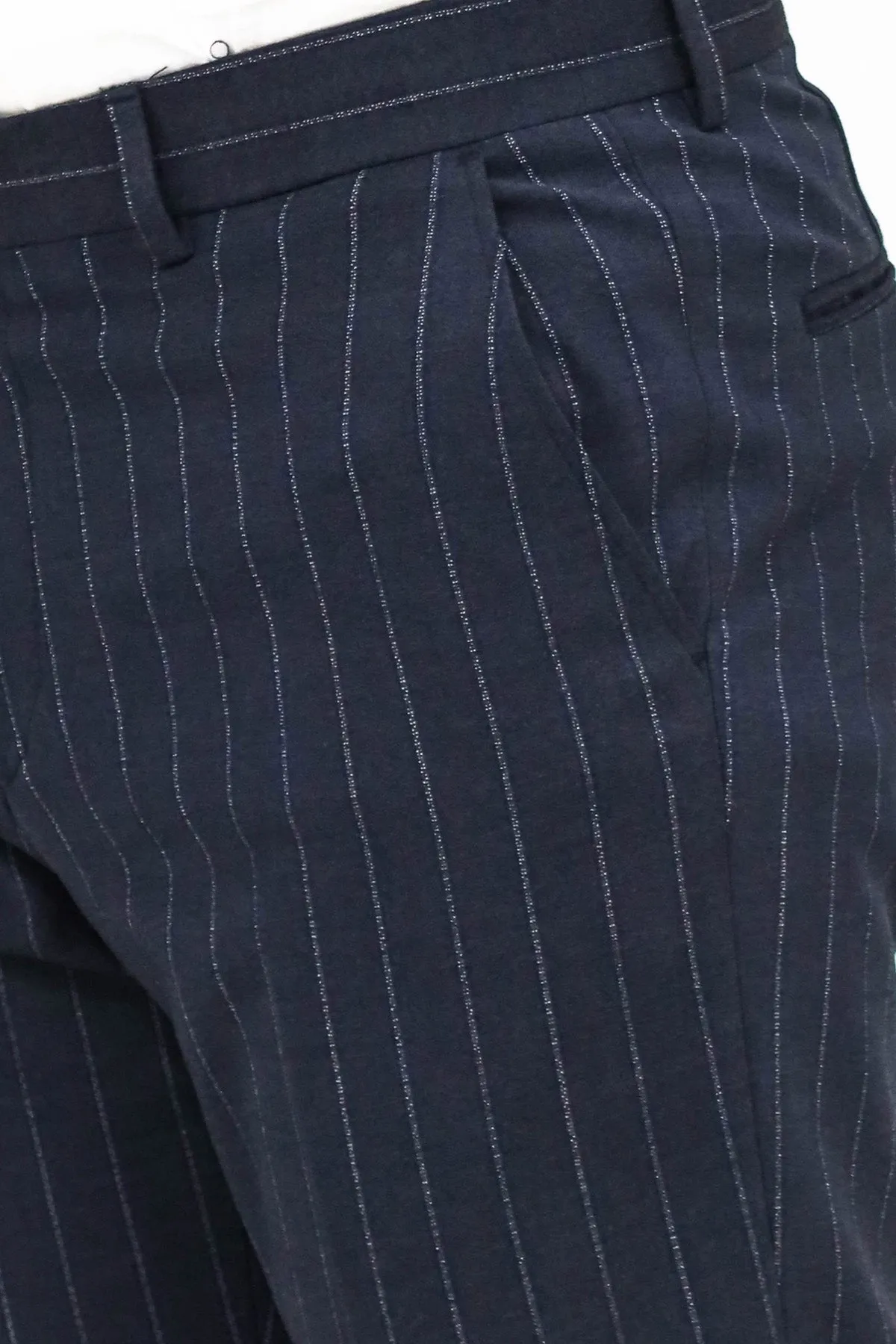 WSS Striped Slim Fit Navy Blue Men Pants  - Singen