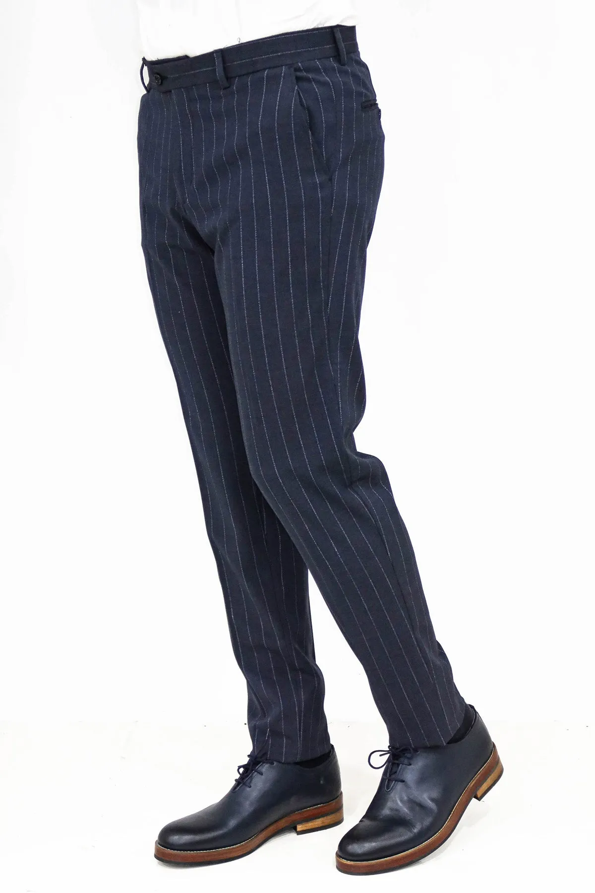WSS Striped Slim Fit Navy Blue Men Pants  - Singen