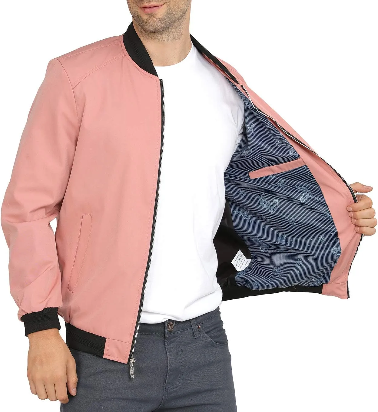WULFUL Mens Casual Lightweight Jacket Softshell Flight Bomber Jacket Varsity Windbreaker